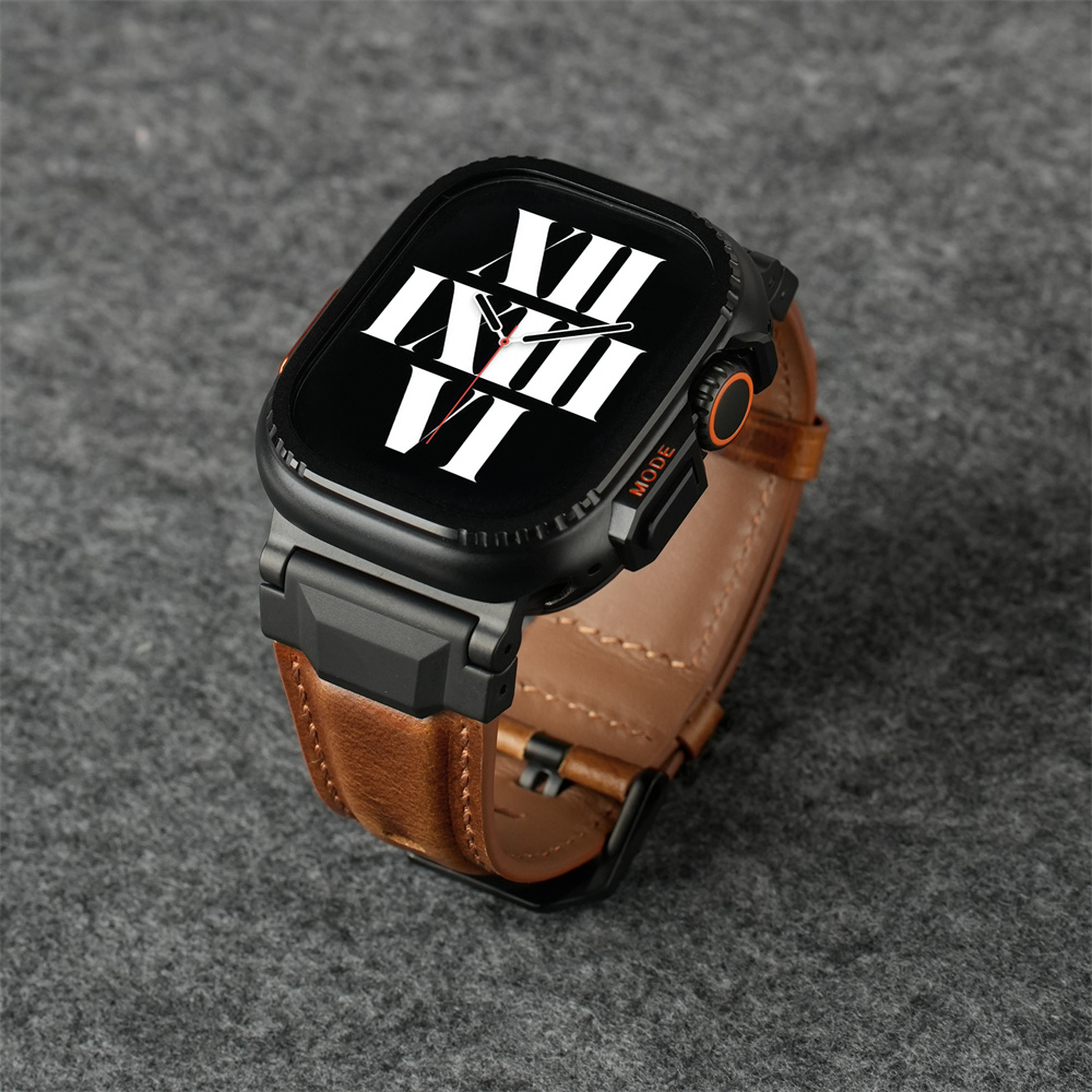 Pulseira de couro legítimo para Apple Watch ultra 3 2 49mm 44mm 45mm 46mm NOVO design mecha pulseira iWatch séries 11 10