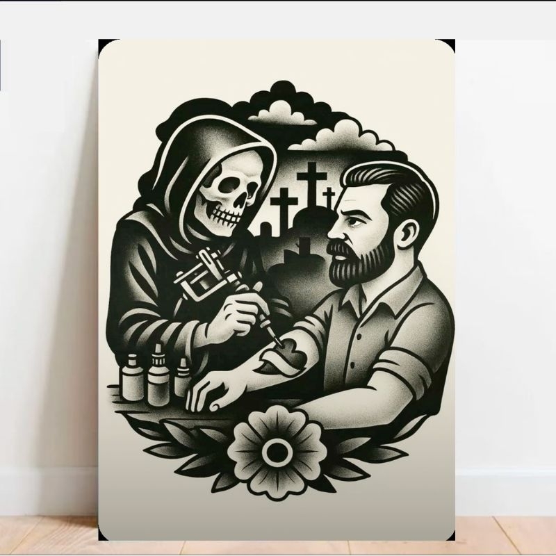 Quadro Decorativo Estúdio de Tatuagem - Placa MDF 20x28cm Arte Old School Vintage