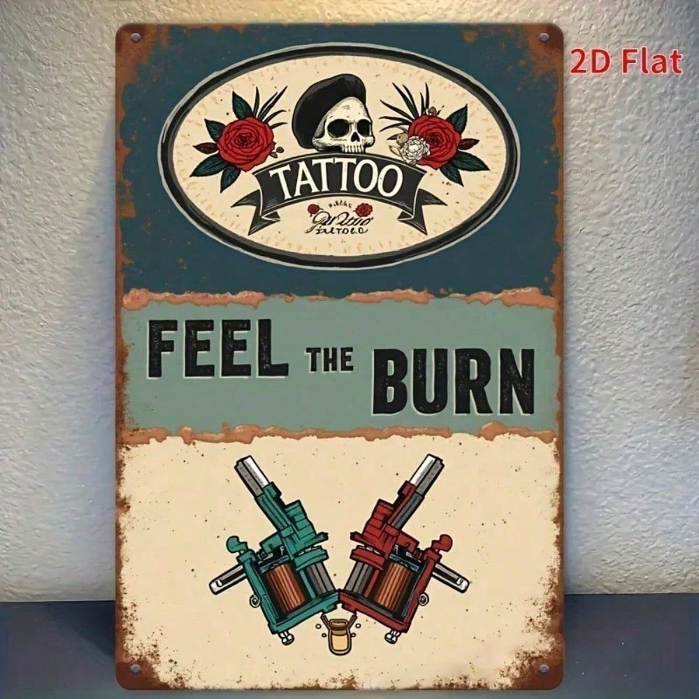 CIFbuy Vintage Crânio Floral Metal Wall Art Rústico Tin Sign Tatuagem Decoração