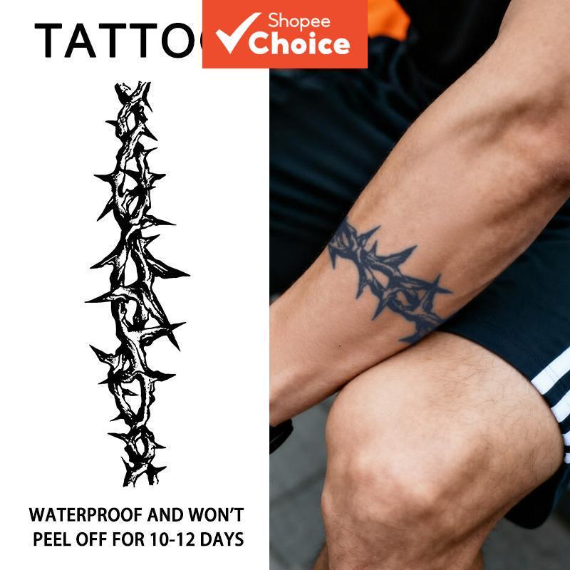 Tatuagem Temporária Vintage , Design De Espinho Escuro , À Prova D'água , Longa Duração , 7-15 Dias Base De Ervas , Real
