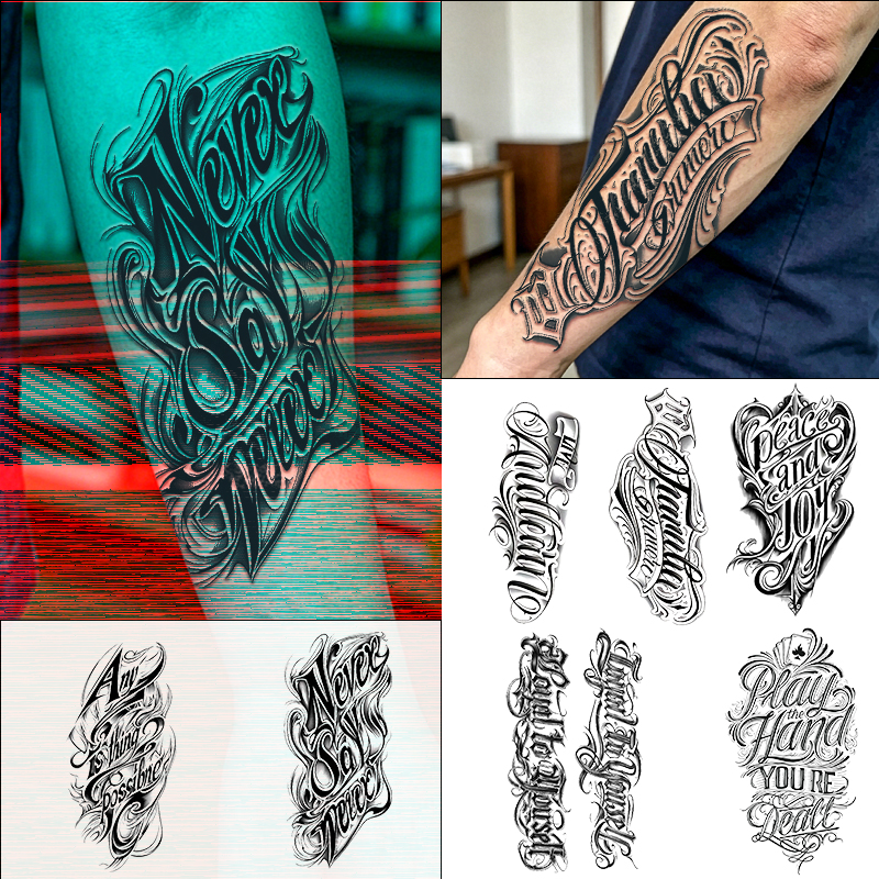 Chicano Letras Tatuagem Temporária Adesivos À Prova Dwaterproof Água Vintage Script Falsa Para Homens Antebraço Braço Ar