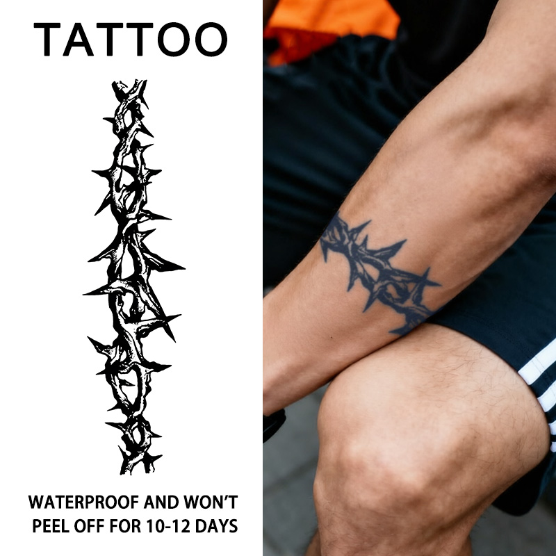 Tatuagem Temporária Vintage , Design De Espinho Escuro , À Prova D'água , Longa Duração , 7-15 Dias Base De Ervas , Real