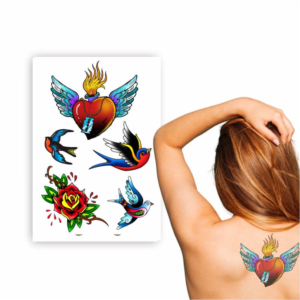 Tatuagem Temporária | Vintage VG005 | Coração Com Asa
