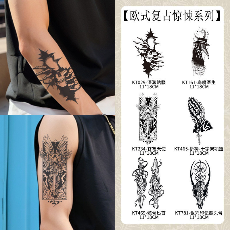 6 PCS Adesivos De Tatuagem Vintage De Estilo Europeu Para Homens E Mulheres , À Prova D'água , De Longa Duração
