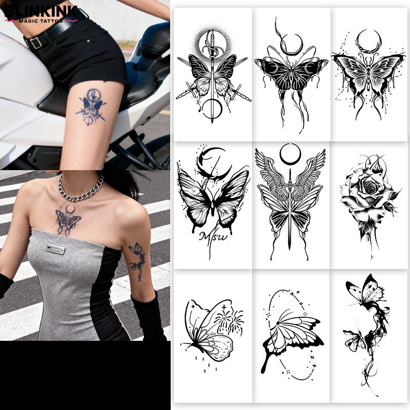 Lindos Adesivos De Tatuagem De Ervas De Borboleta , Estilo Vintage À Prova D'água De Longa Duração Para Meninas