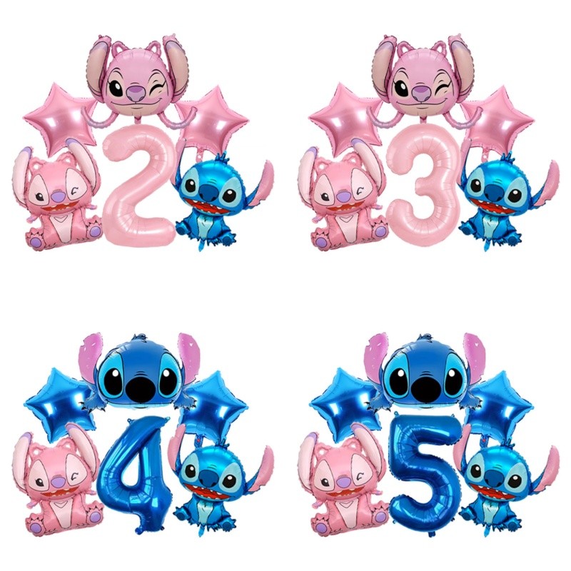 Lilo & Stitch Amine Balões De Folha De Alumínio Conjunto Número Aniversário Para Crianças Festa De Decoarções Chá De Beb