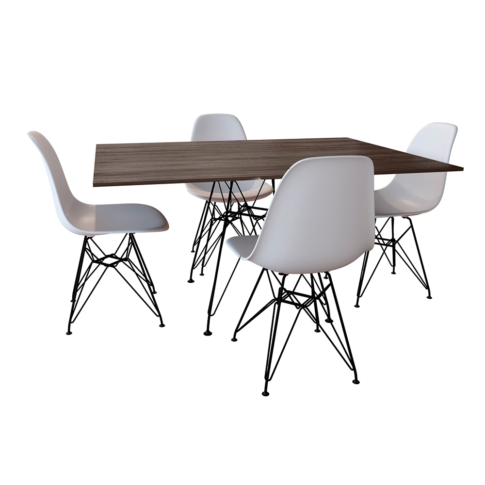 Conjunto De Mesa Eames Eiffel De Ferro Preto Tampo Amêndoa 120x75 4 Cadeiras Ferro Preta Assento Bra
