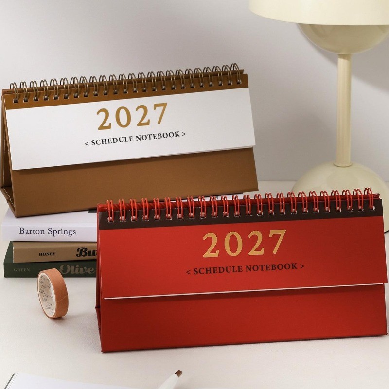 [Feliz Ano Novo] Calendário De Mesa De 15 Meses De Tamanho Pequeno Estilo Retrô 300g Planejador De Bobina De Papelão Bra
