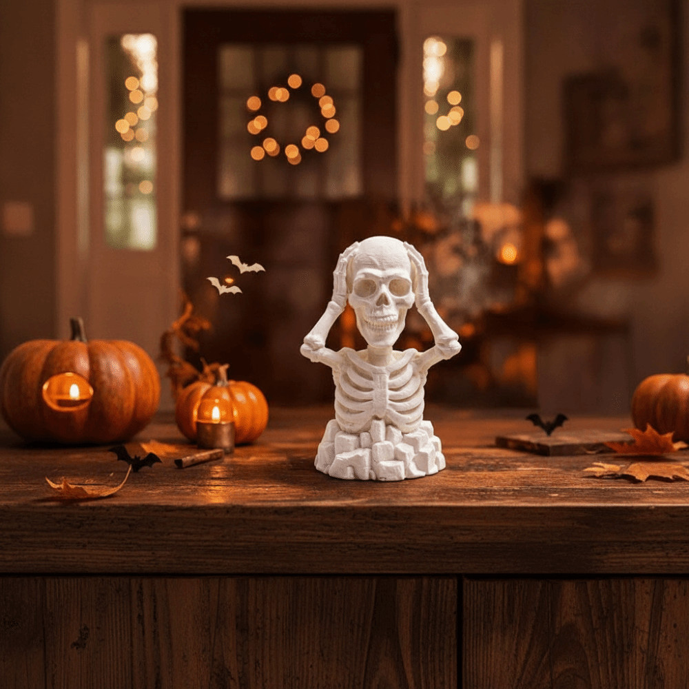 MXFASHIONE Estatueta De Esqueleto De Halloween , Caveira Impressa Em 3D Criativa Compacta , Estátua De Mesa Luminosa Bra