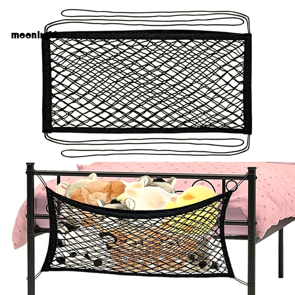 Kids Stuffed Storage Net – Bedside Toy Organizer Car Trunk Cargo 70/80cm Stretchy Double Layer Mesh Pocket for Bedroom
