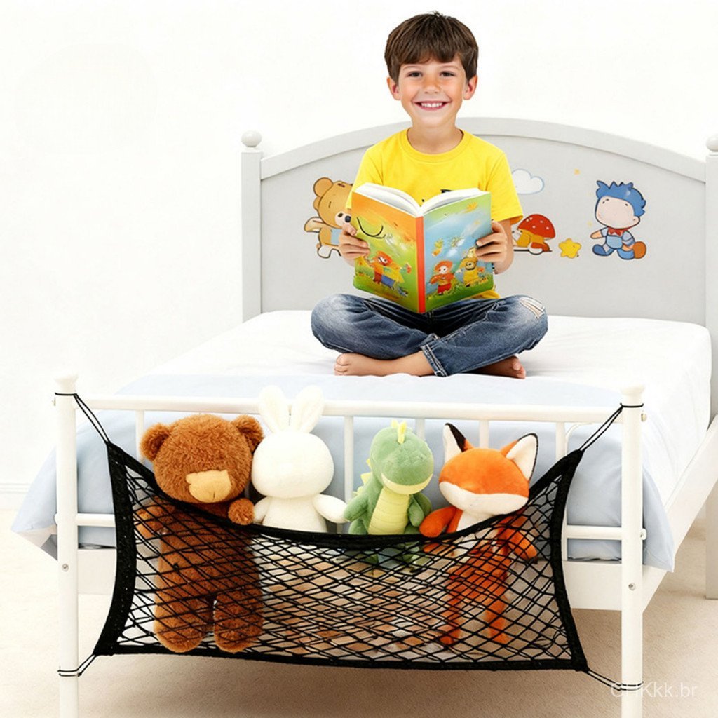 Wall Mounted Toy Storage Kids Stuffed Net – Bedside Organizer Car Trunk Cargo 70/80cm Stretchy Double Layer Mesh Pocke