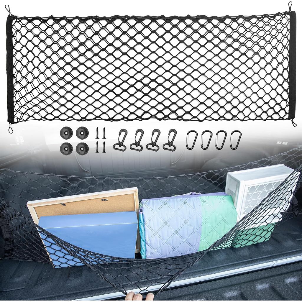 RED WOLF Truck Bed Cargo Net for Pickup Truck Bed Elastic Car Rear Trunk Cargo Storage Net 51''×18'' Envelope Style Mesh
