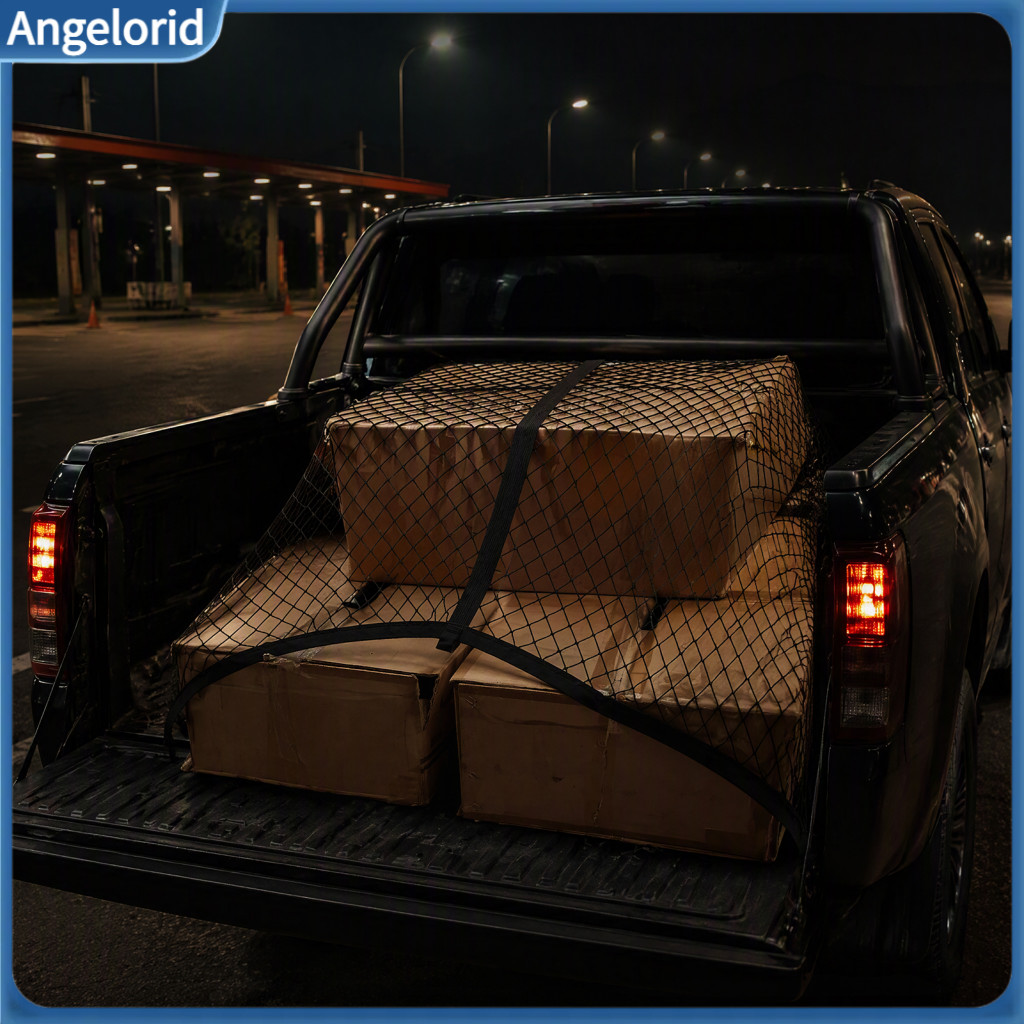 Flexible Cargo Restraint Truck Net Bed with 4 Hooks – Stretchable Elastic Organizer for Pickup Suv Trunk Secure Heavy