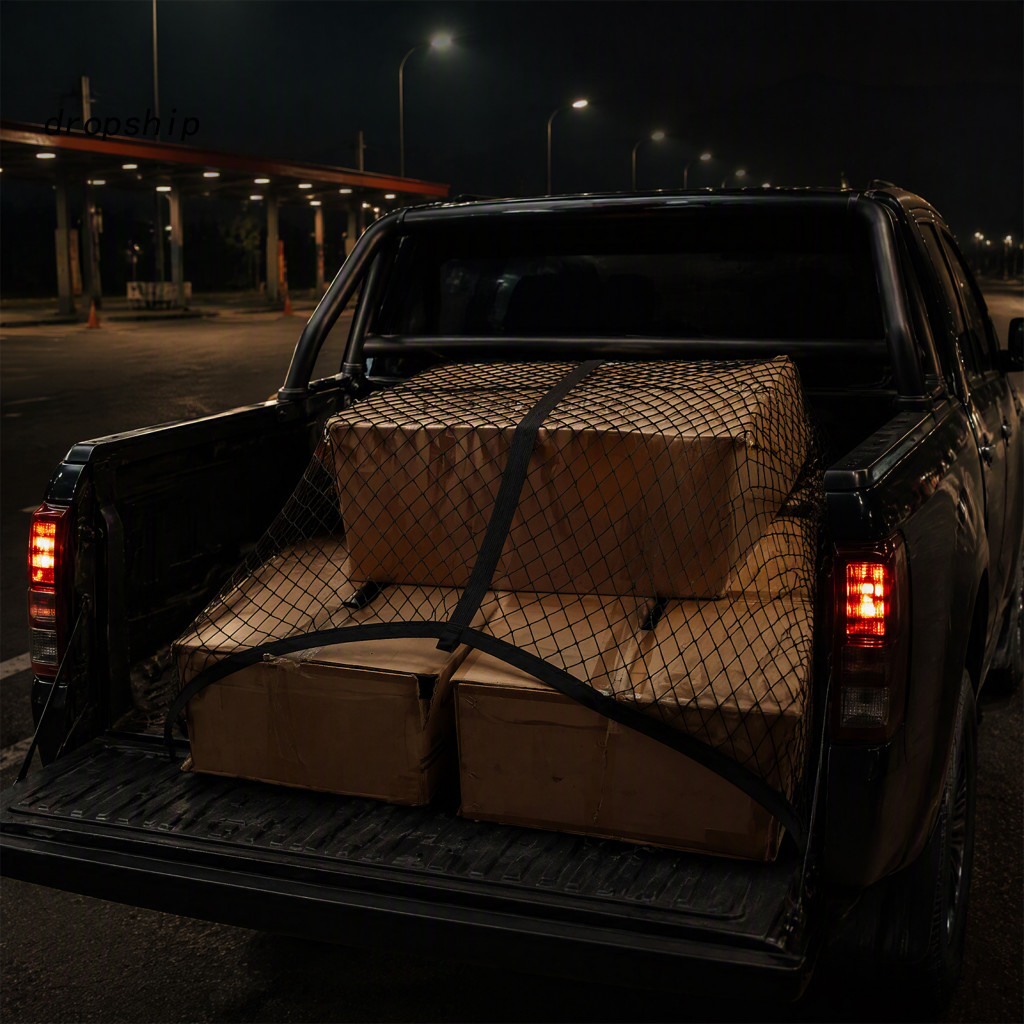 Truck Cargo Net Secure Netting Bed with 4 Hooks – Stretchable Elastic Organizer for Pickup Suv Trunk Heavy Loads for S