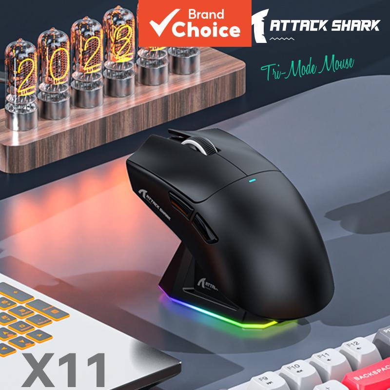 Mouse Gamer Attack Shark X11 Tri-Modo, Sensor PAW3311, 22000DPI, Bateria 280mAh, Sem Fio, Mouse para eSports