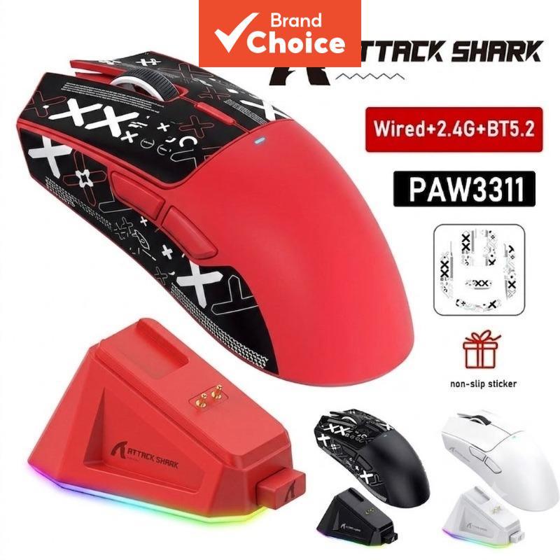 Mouse Gamer Ultra-Leve 59g ATTACK SHARK X11 Tri-Modo PAW3311 22000 DPI Dock de Carregamento Magnético RGB Para FPS PC