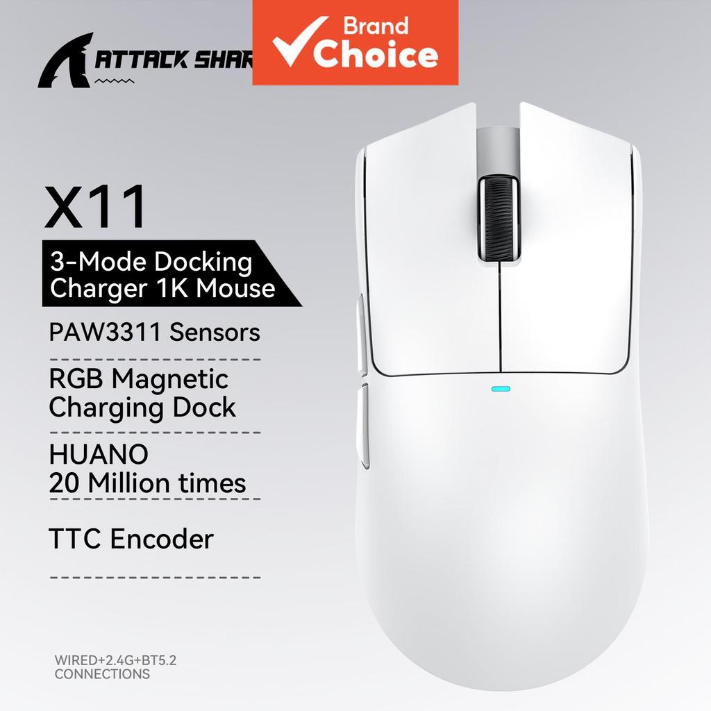 Mouse para eSports Attack Shark X11 Ultra-Light Tri-Modo, sensor Paw3311, dock de carregamento magnético RGB para