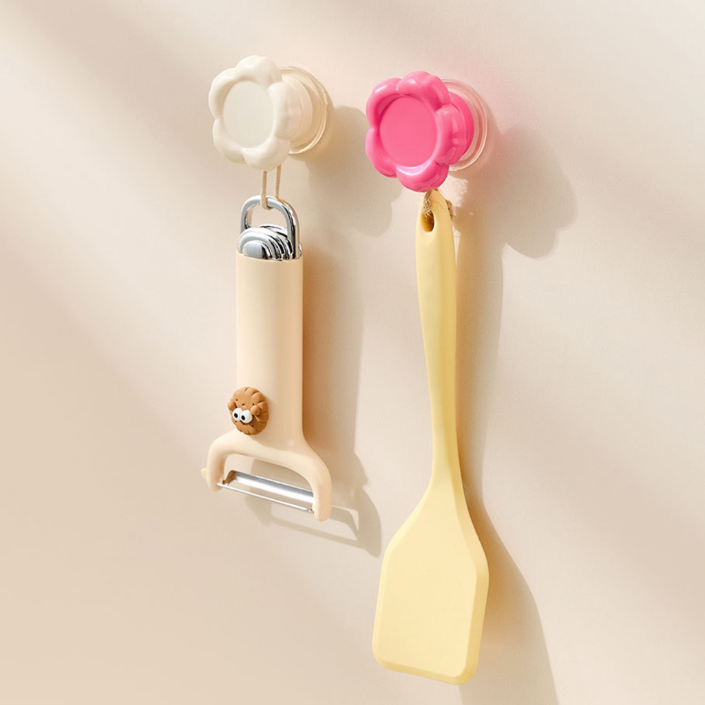 Flower Suction Cup Hook No Drilling Removable Reusable Waterproof Plastic Hanger Strong Adhesive-free Vacuum for Bathroo