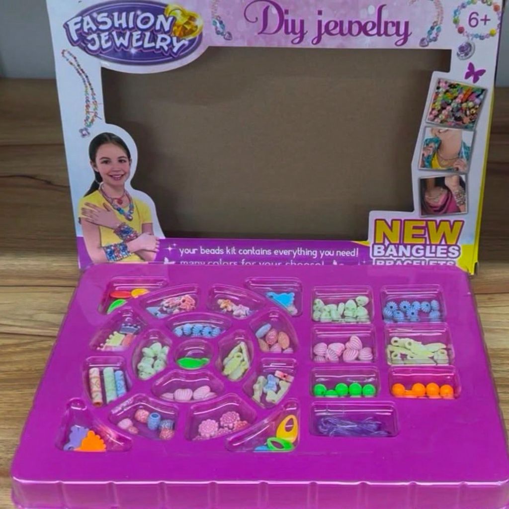 Kit Miçangas Infantil DIY Monte Você Mesma Pulseiras e Colares - Jogo de Bijuterias Educativo Criativo com Miçangas