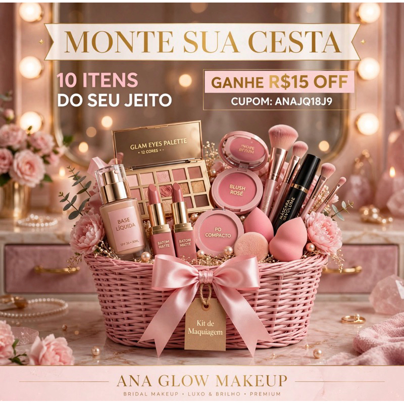 Cesta De Maquiagem Monte Voce Mesma Presente Personalizado 10 Itens