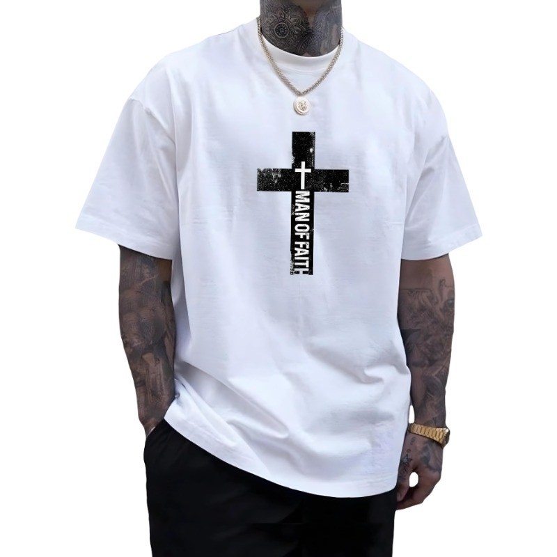 Camisa Camiseta masculina Oversized com estampa gráfica solta e casual, gola redonda