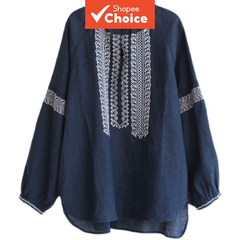 Blusa Boêmia Feminina Plus Size Casual Branca Estilo Boho Solta De Linho Bordada Para Mulher Gordinha