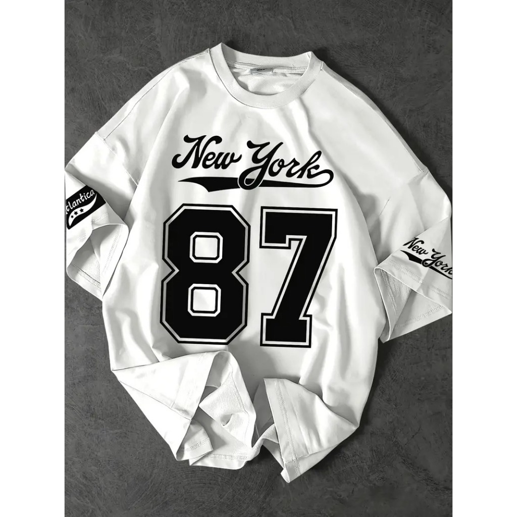 Camiseta Masculina New York Estampada Manga Curta Solta Casual Confortável Streetwear Moda Urbana