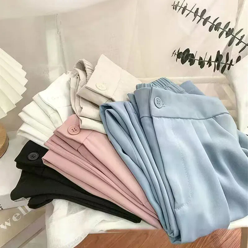 Calças De Cintura Elástica Com Perna Larga E Ajuste Relaxado , Casuais Soltas Pretas Confortáveis De Nove Pontos