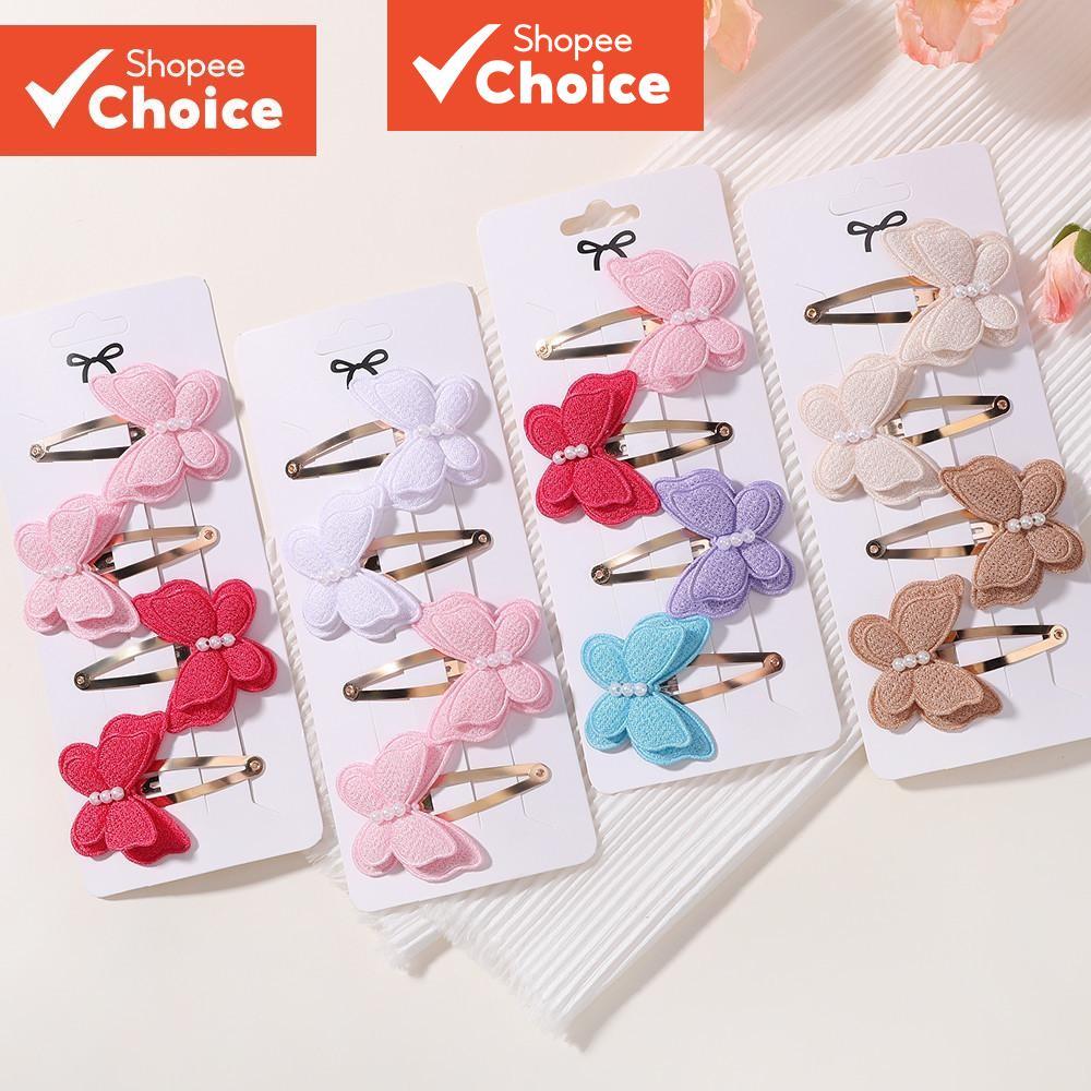 Conjunto De Grampos De Cabelo De Borboleta De Malha De Crochê Para Meninas Fofas 4 Peças Liga De Bebê Feitos À Mão De Lã
