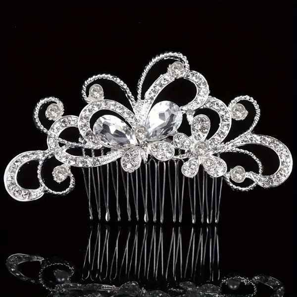 Pente de Cabelo Elegante Artesanal para Noivas com Design de Borboleta & Floral - Liga de Zinco