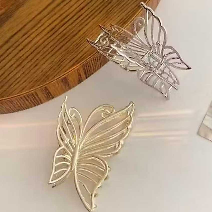 Piranha De Cabelo Borboleta Em Metal Dourada Forte Fixação