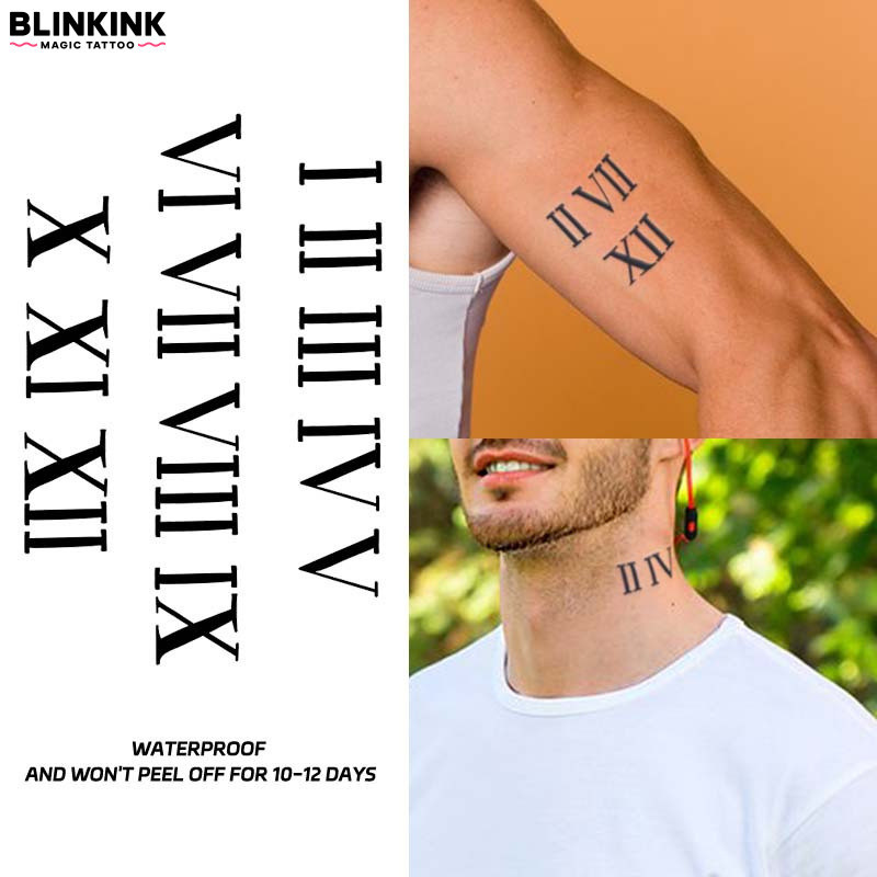 Adesivos De Tatuagem De Numeral Romano Vintage Com Vibração Retrô Artística , À Prova D'água De Longa Duração