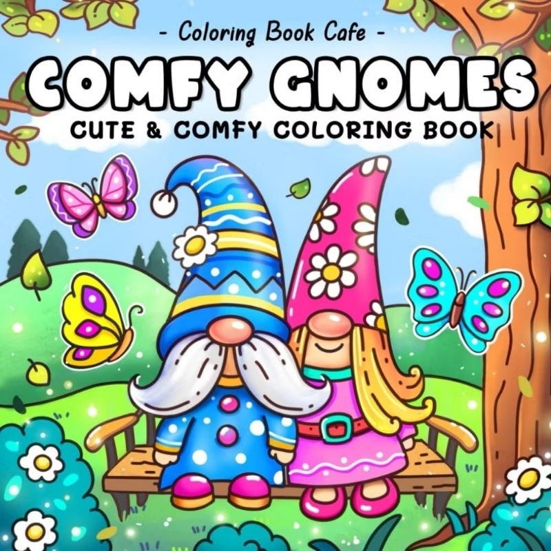 Kit 32 Desenhos para Colorir: Folhas Soltas com Ilustrações do Livro Comfy Gnomes: Cute & Comfy Coloring!