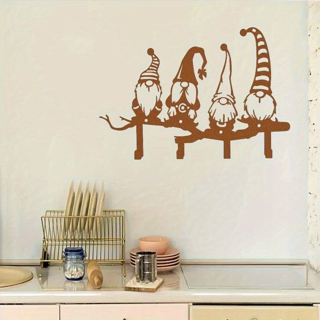 CIFbuy Gnome Wall Decor Porta-Chaves De Ferro Com 4 Ganchos-Organizador De Entrada Prático