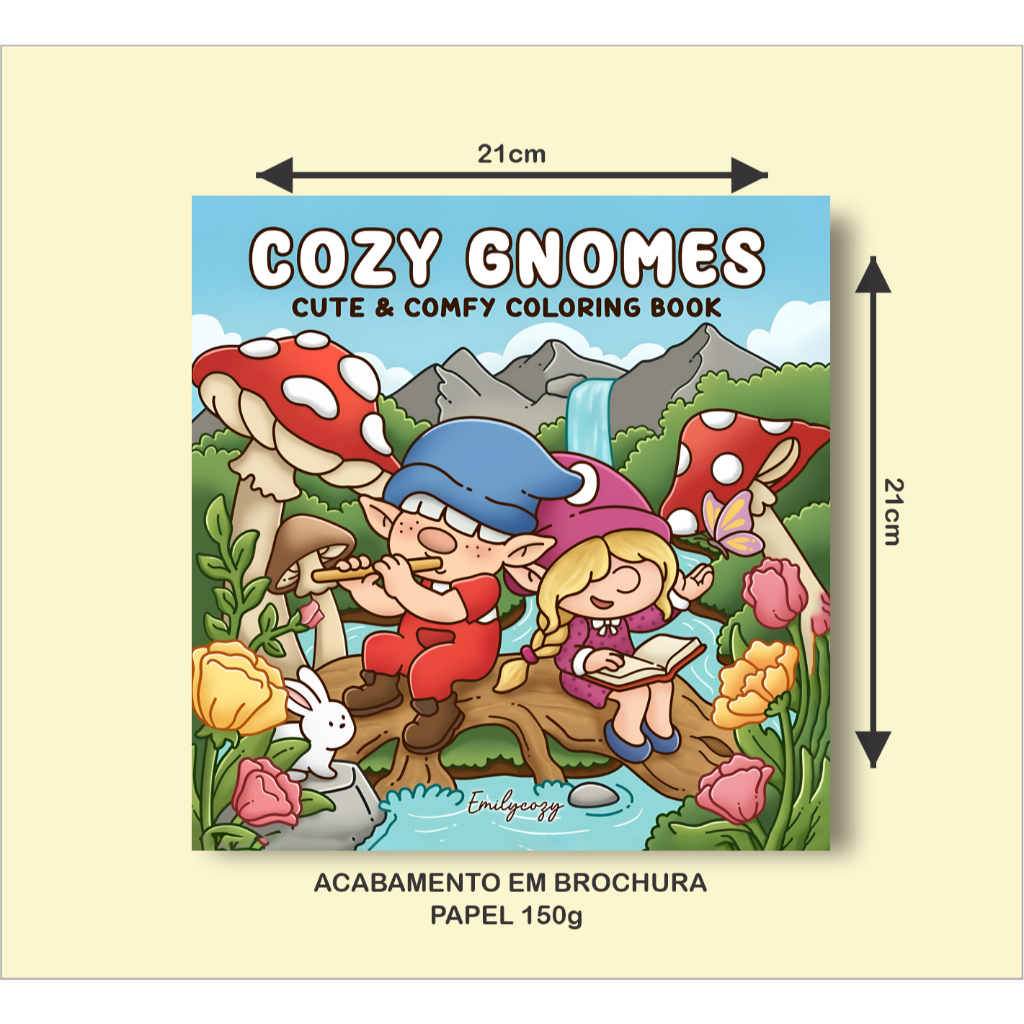 Livro de Colorir COZY GNOMES com 43 Páginas de 21x21cm 150g