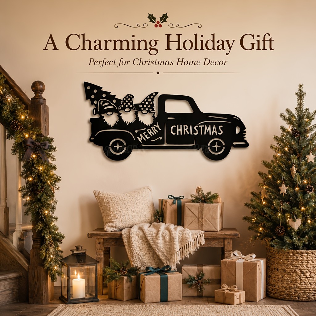 CIFbuy Decoração De Parede De Caminhão Gnome De Ferro Vintage Oco Enfeite De Varanda De Férias De Natal