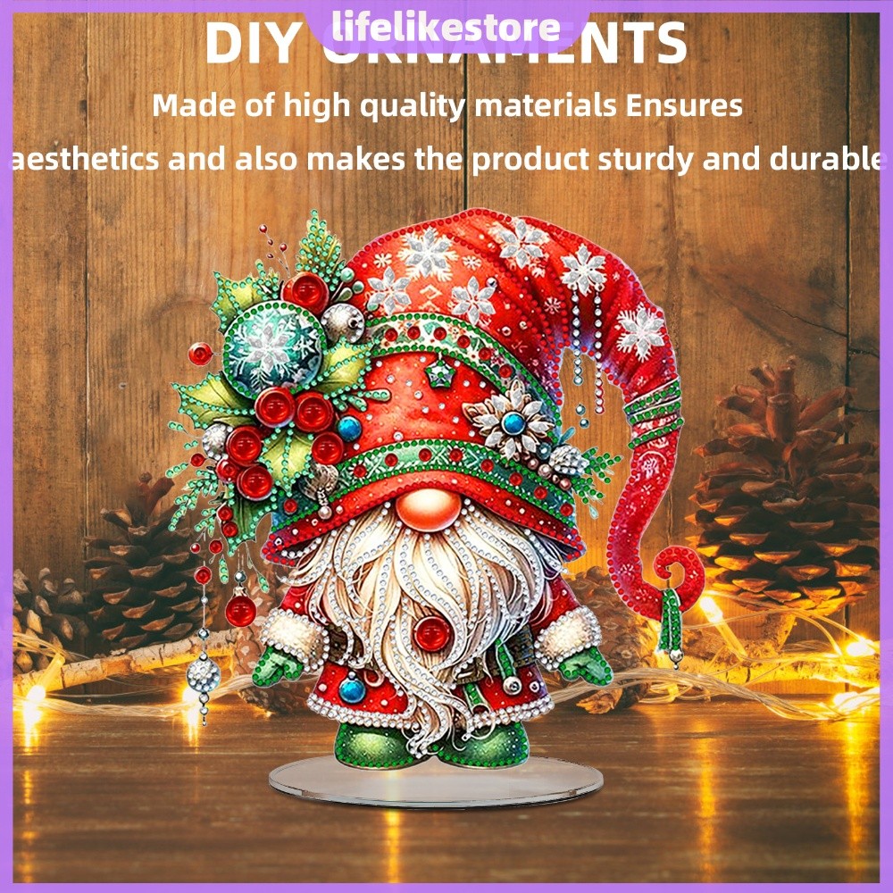 [Novo] Conjunto De Pintura De Diamante DIY Com Suporte Acrílico Gnome Strass Para Fãs De Decoração De Férias