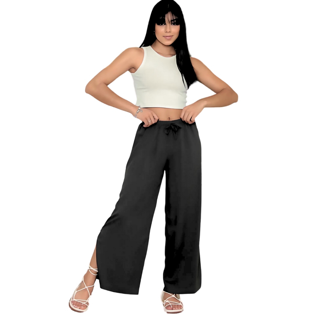 Calça Pantalona tecido Duna Infantil Feminina juvenil menina com elastano e larga moda casual infantil 2025