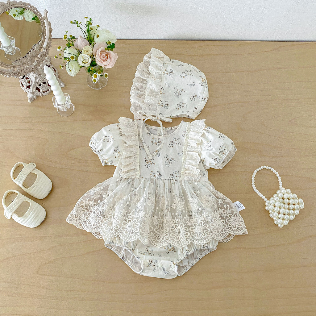 Bebê bebê verão classe a roupas do bebê menina macacão fino renda Floral vestido de princesa recém-nascido macacão algod