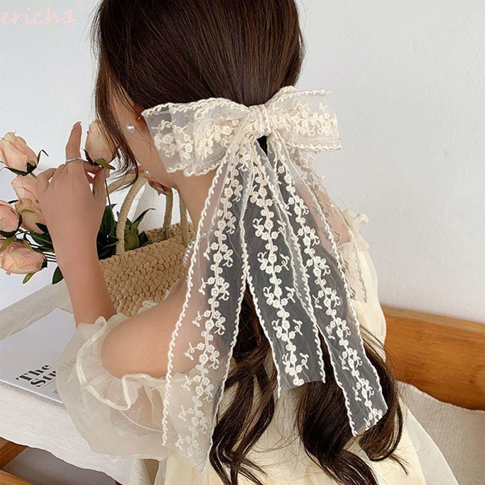 ERICH1 Grampo De Cabelo Com Laço De Renda , Prendedor Bordado Grande Temperamento , Feminino Princesa Doce