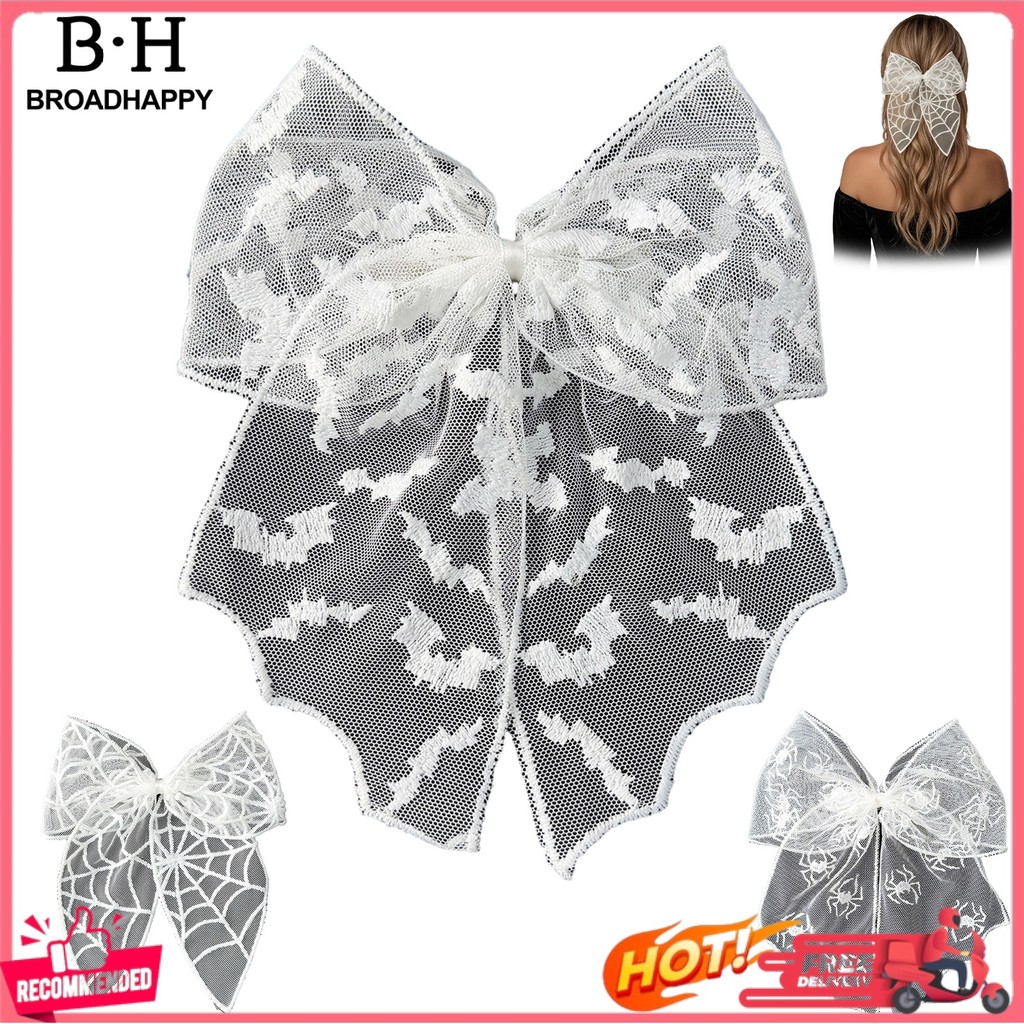 [BH] Laço De Cabelo De Renda De Halloween , Grampo Bordado De Morcego/Aranha/Web , Prendedor Com Grande Estilo Gótico Pa