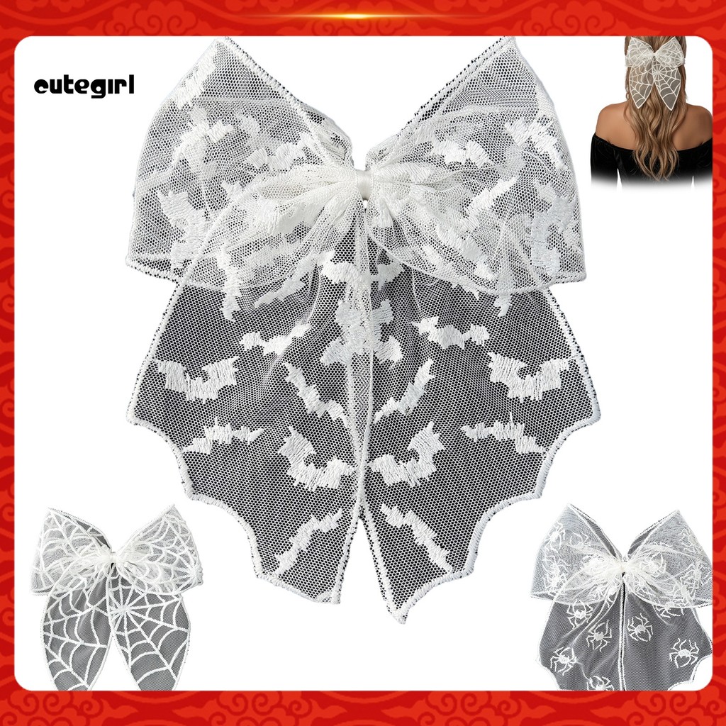 [CUTE] Laço De Cabelo De Renda De Halloween , Grampo Bordado De Morcego/Aranha/Web , Prendedor Com Grande Estilo Gótico