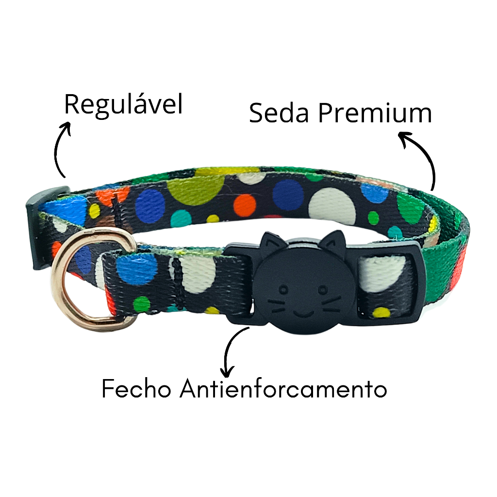 Coleira Anti enforcamento para Gato Fecho de Segurança Breakaway Seda Ajustável 1 cm Quentuchos Pet