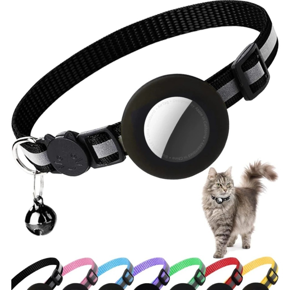 Coleira De Gato Fofa Airtag Breakaway Gatinho Reflexiva Com Sino Para Apple Air Tag Titular Silicone De Náilon Gatos