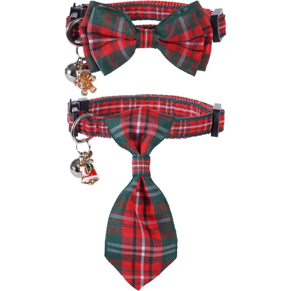 Christmas Cat Collar Breakaway with Cute Necktie Bow Tie and Bell for Kitty Adjustable Safety