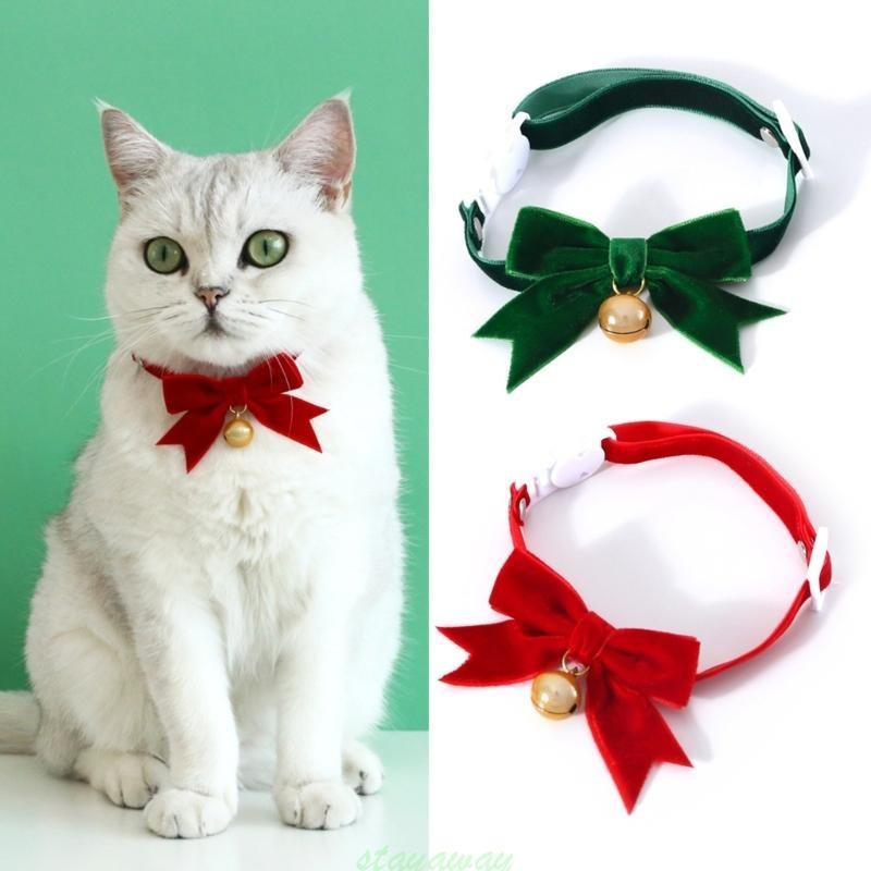SRA 2 Pçs Pequenos Gatos Traje Natal Pet Colar Breakaway Gato Sinos Cão Feriado Neckwear Festival Veludo
