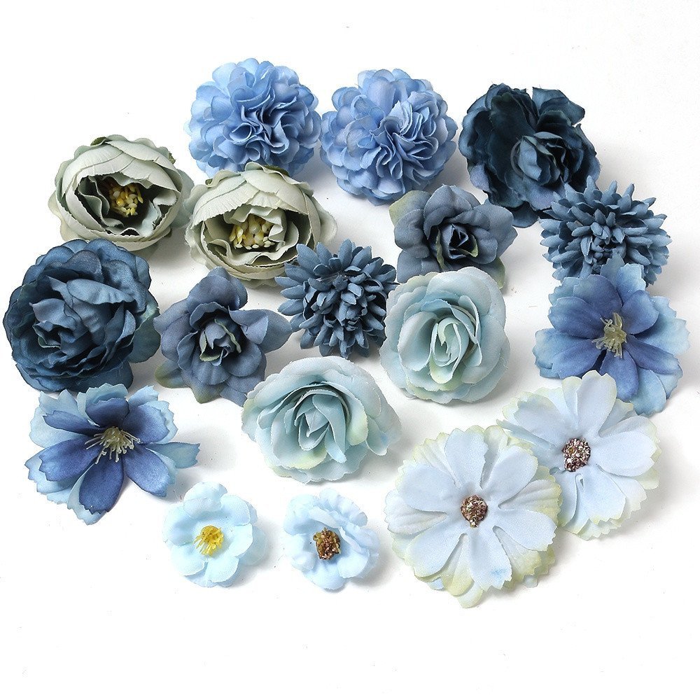 【 Aesthetic Combinação 】 20 PCS Diferentes Cabeças De Flores Artificiais Blue Ball Chrysanthemum Peony Rose Hydrangea Ar