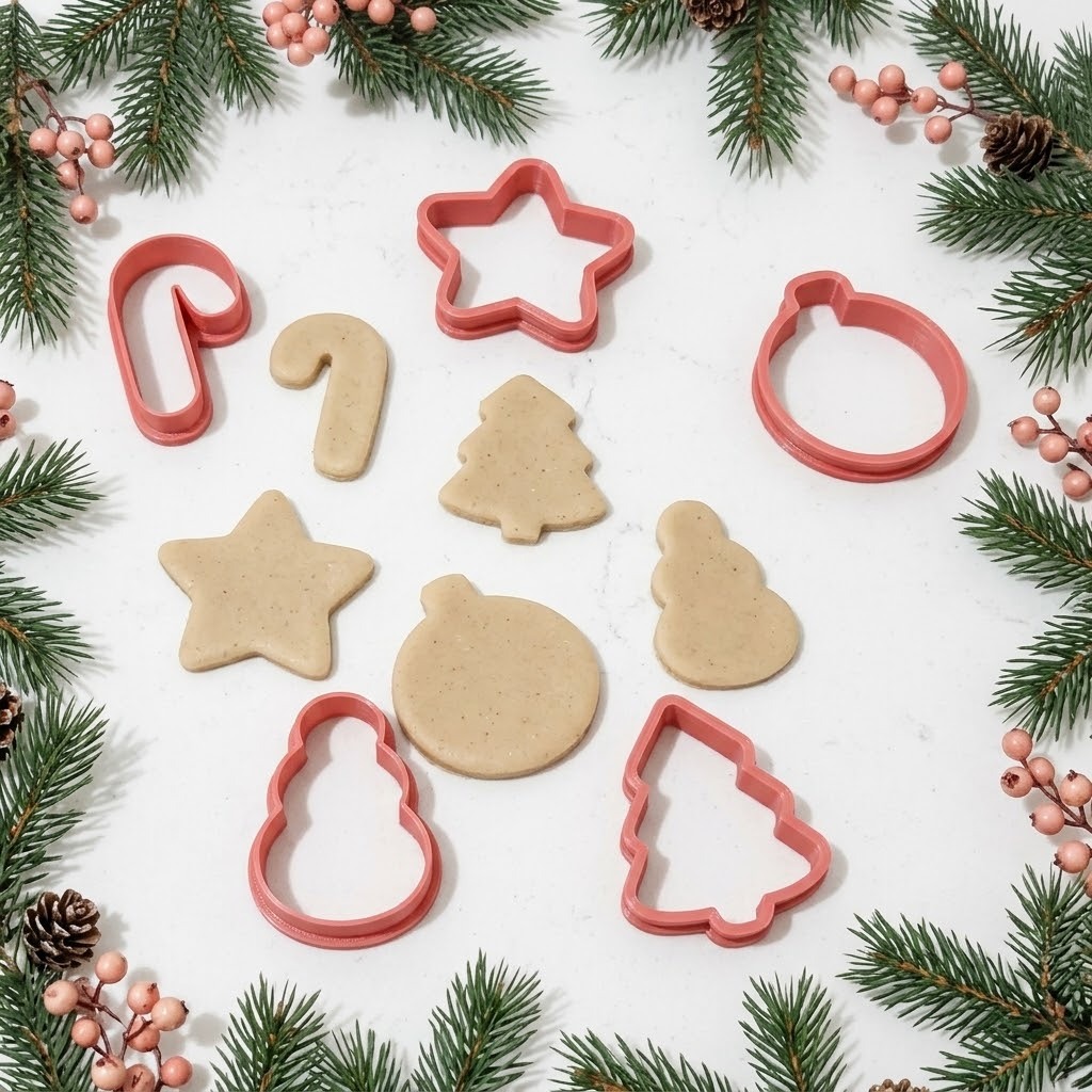 CORTADOR NATAL KIT 5 PEÇAS ARVORE, BOLA, BONECO DE NEVE, ESTRELA E CANUDO