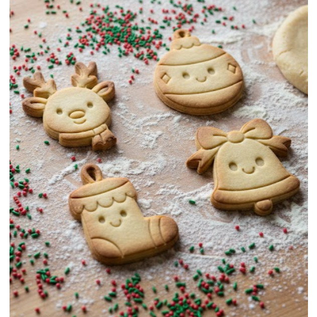 Rena Bola Meia e Sino Cortadores Biscoito Natal para Pasta Americana Confeitaria Decoração de Bolo Lembrancinha Kit 4pçs