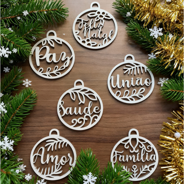 Enfeite de Natal 6 Bolas de Natal com Palavras